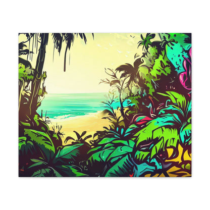 Jungle Beach, Rainforest Ocean, Graffiti-inspired home decor, Modern street art prints, Graffiti wall art, Street art canvas art, Graffiti artist prints - SaviTraviDesigns