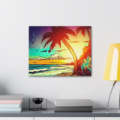 Graffiti Palm Tree, Sunset Beach, Graffiti art prints, Street art canvas, Urban art decor, Graffiti-style wall art, Graffiti canvas prints, Street art posters 20″ x 16″ Premium Gallery Wraps (1.25″)