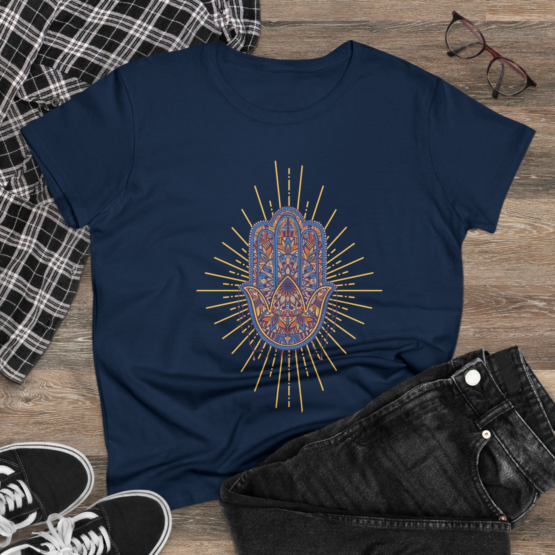 Meditation T-Shirts, Yoga Graphic Tees, Mindfulness Apparel, Zen T-Shirts, Spiritual Shirts, Chakra Tees, Womens T-Shirt Navy