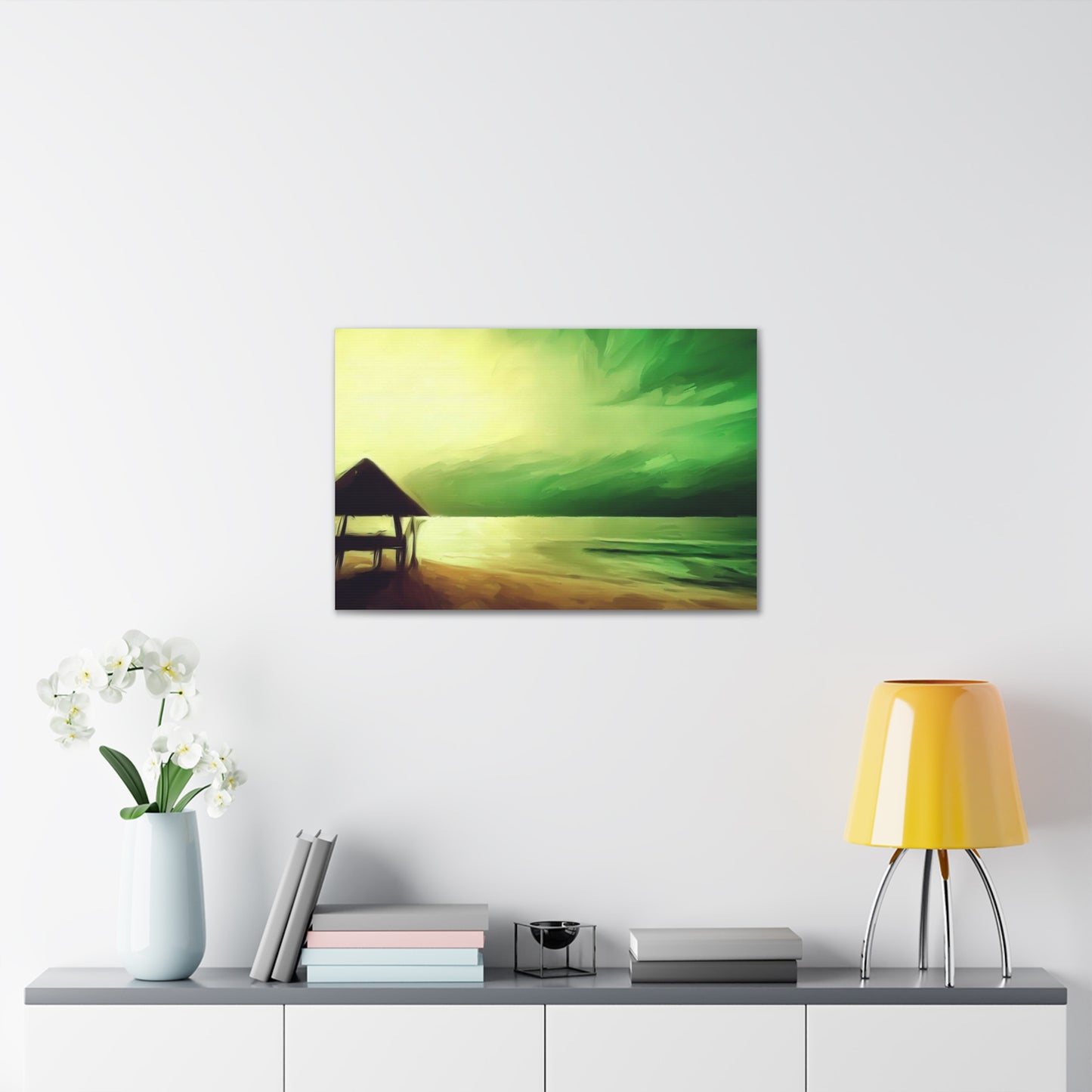 Green Sunset, Beach art, ocean art, beach wall art, Canvas Gallery Wraps