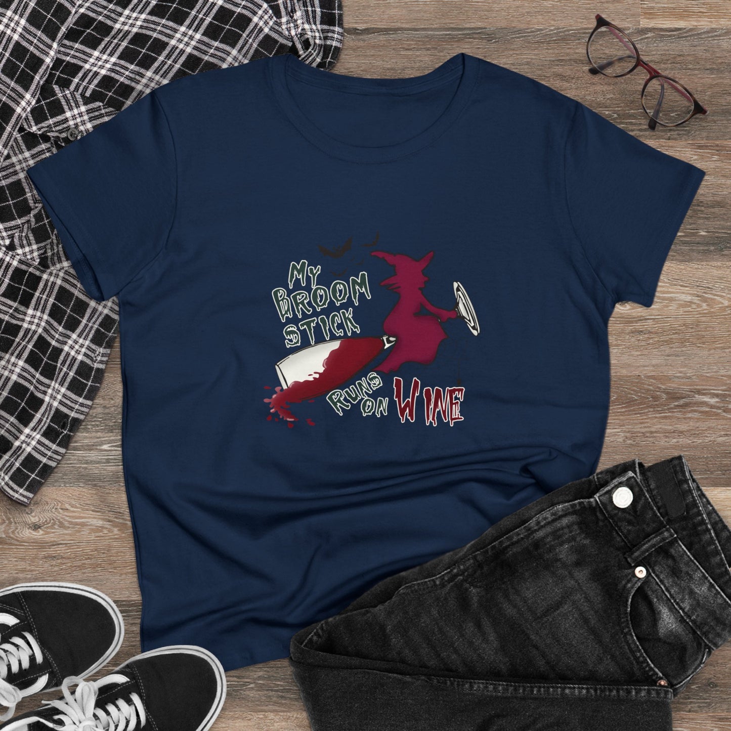 My Broomstick Runs On Wine, Halloween Graphic Shirts, Spooky Halloween Shirts, Scary Halloween Shirt Designs, Cute Halloween Graphic Tees, Funny Halloween Shirt Ideas - SaviTraviDesigns