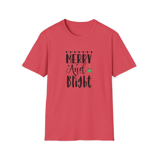 Merry And Bright Holiday Christmas Graphic Shirt Heather Red