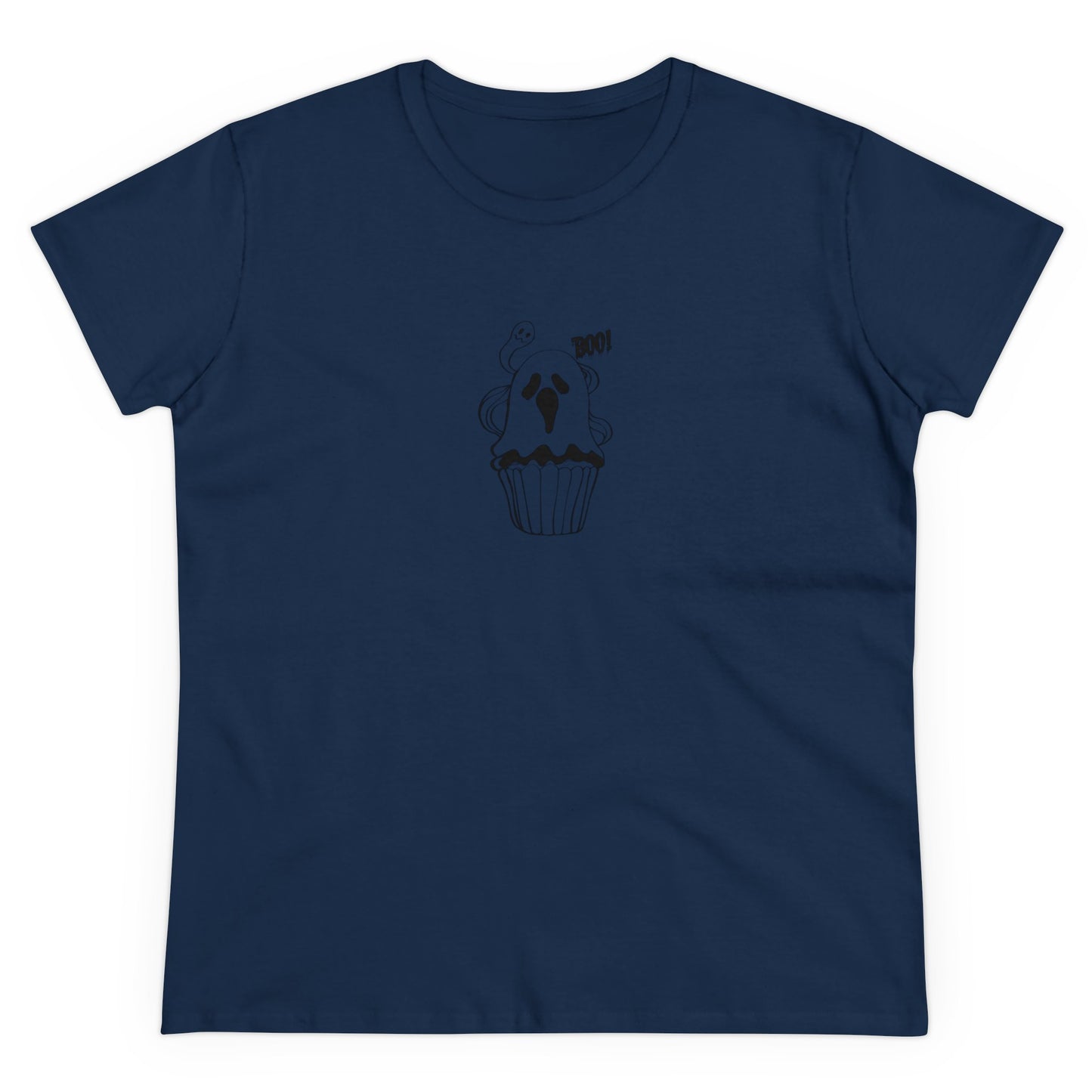 Cute Ghost Cupcake, Halloween Cupcake Designs, Halloween Graphic Shirts, Spooky Halloween Shirts, Cute Halloween Graphic Tees Navy