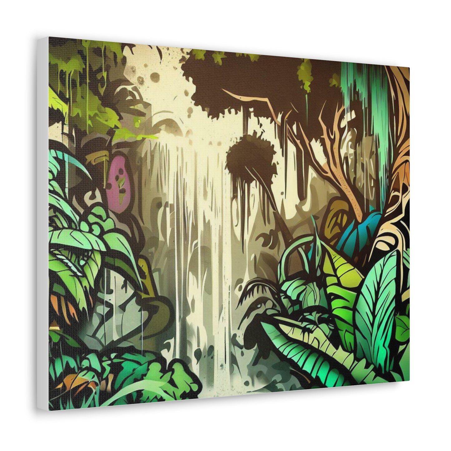 Jungle Waterfall, Rainforest Waterfall, Graffiti-inspired home decor, Modern street art prints, Graffiti wall art, Street art canvas art, Graffiti artist prints 20″ x 16″ Premium Gallery Wraps (1.25″)