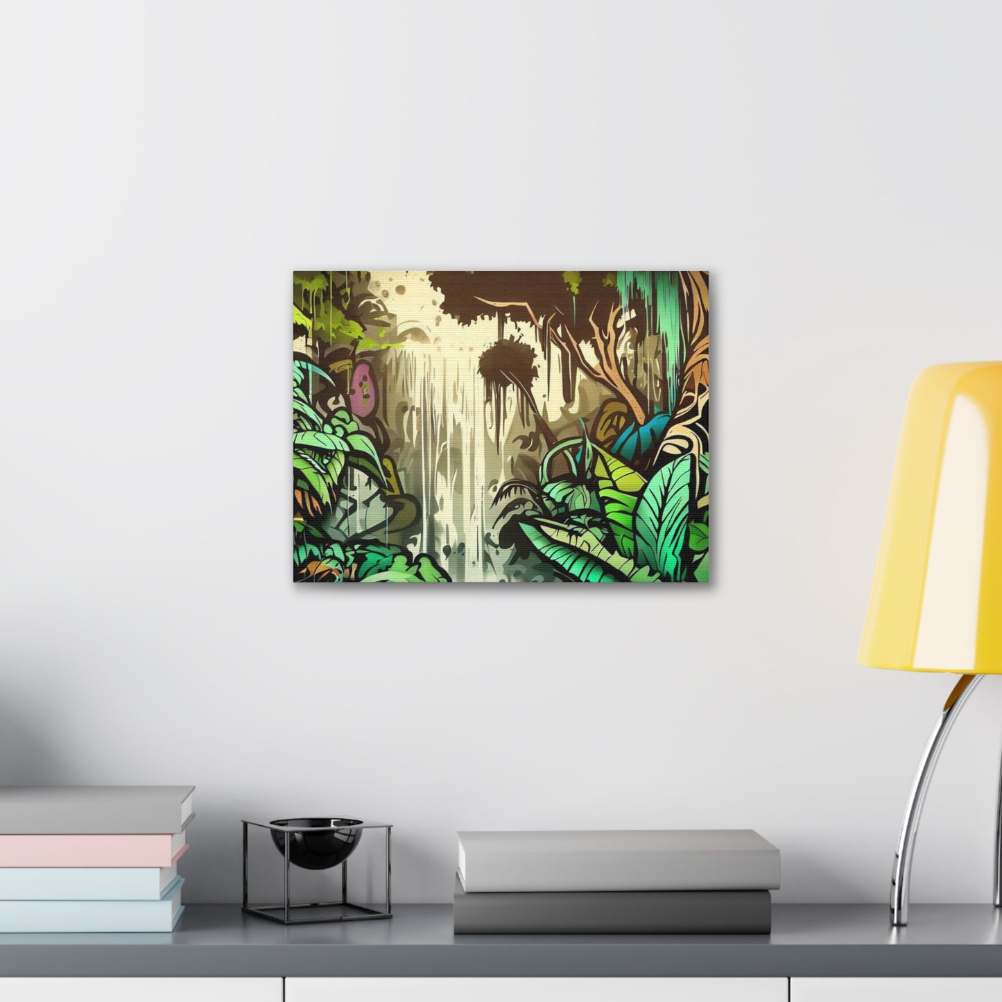 Jungle Waterfall, Rainforest Waterfall, Graffiti-inspired home decor, Modern street art prints, Graffiti wall art, Street art canvas art, Graffiti artist prints