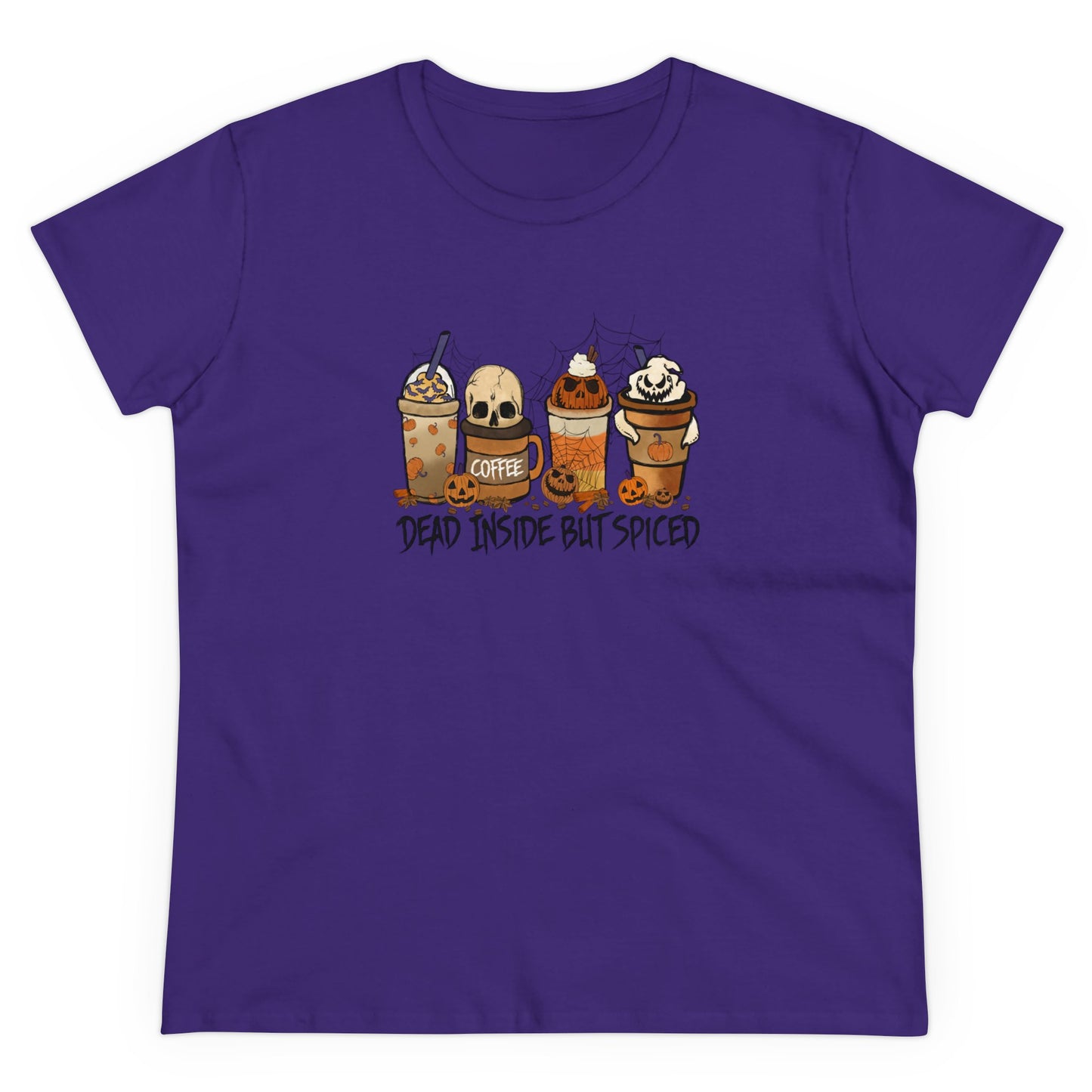 Dead Inside But Spiced, Halloween Graphic Shirts, Spooky Halloween Shirts, Scary Halloween Shirt Designs, Cute Halloween Graphic Tees, Funny Halloween Shirt Ideas Purple