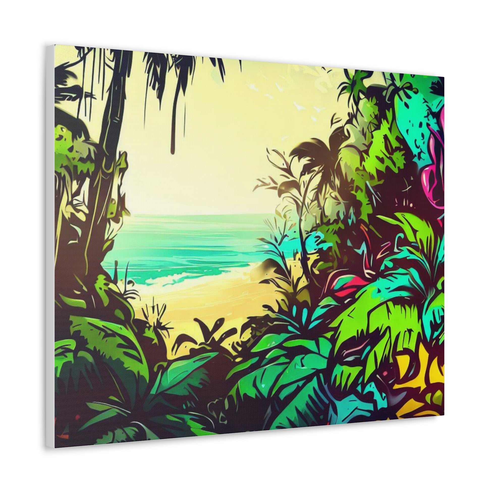 Jungle Beach, Rainforest Ocean, Graffiti-inspired home decor, Modern street art prints, Graffiti wall art, Street art canvas art, Graffiti artist prints - SaviTraviDesigns