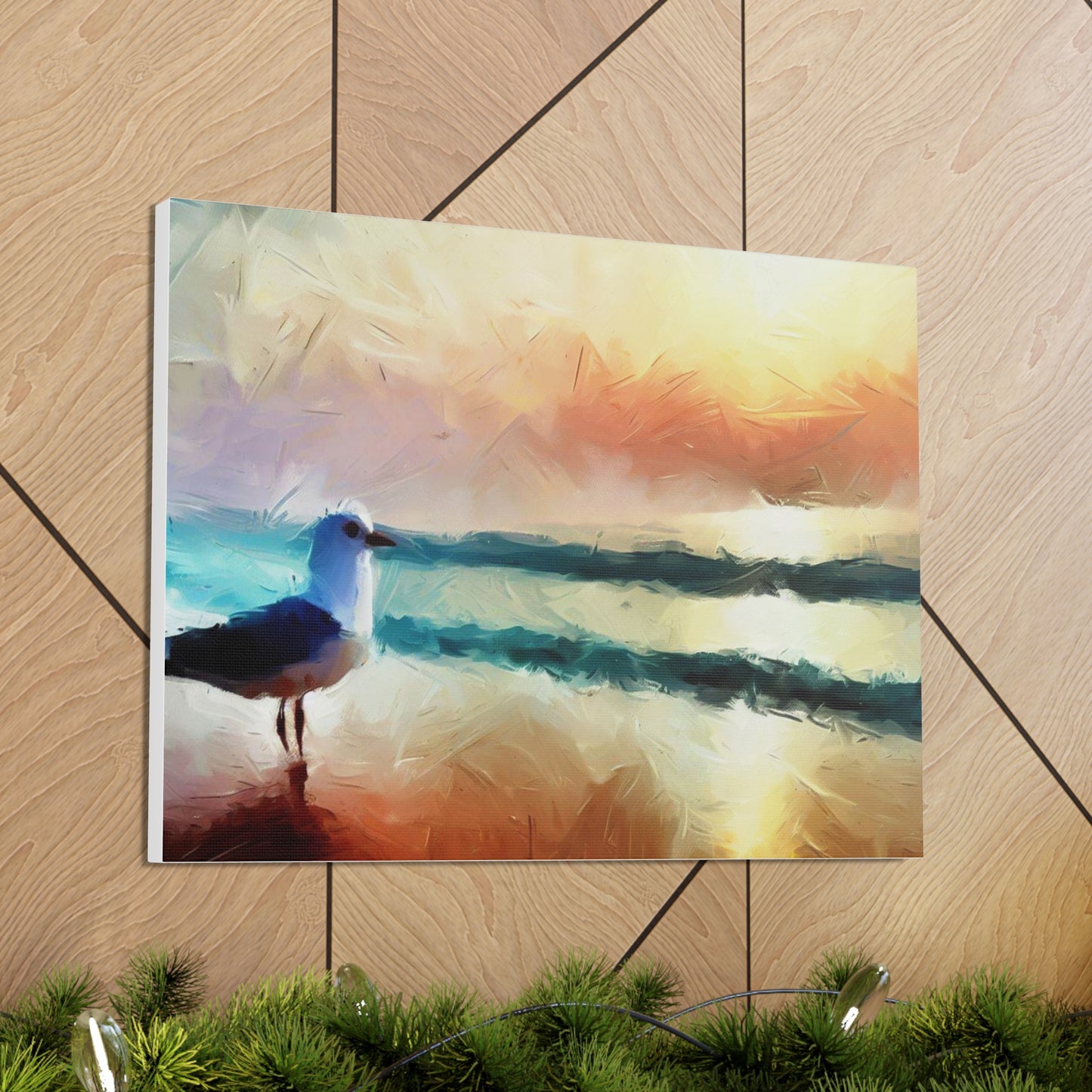 Sunset wall art, beach wall art, ocean art, Canvas Gallery Wraps, Seagull Beach