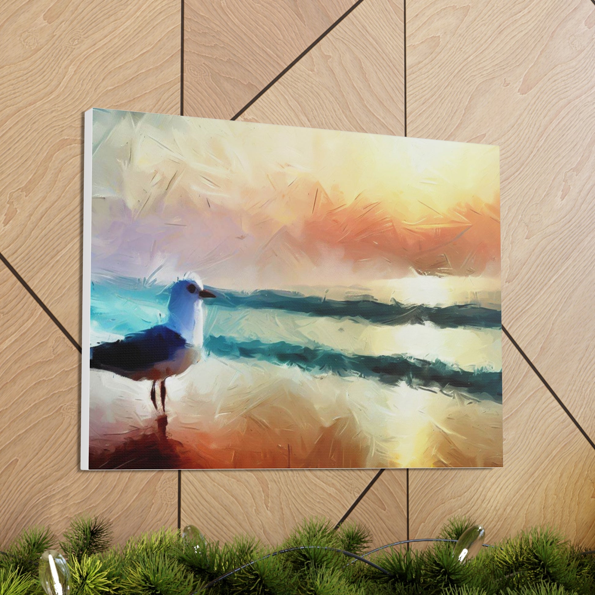 Sunset wall art, beach wall art, ocean art, Canvas Gallery Wraps, Seagull Beach