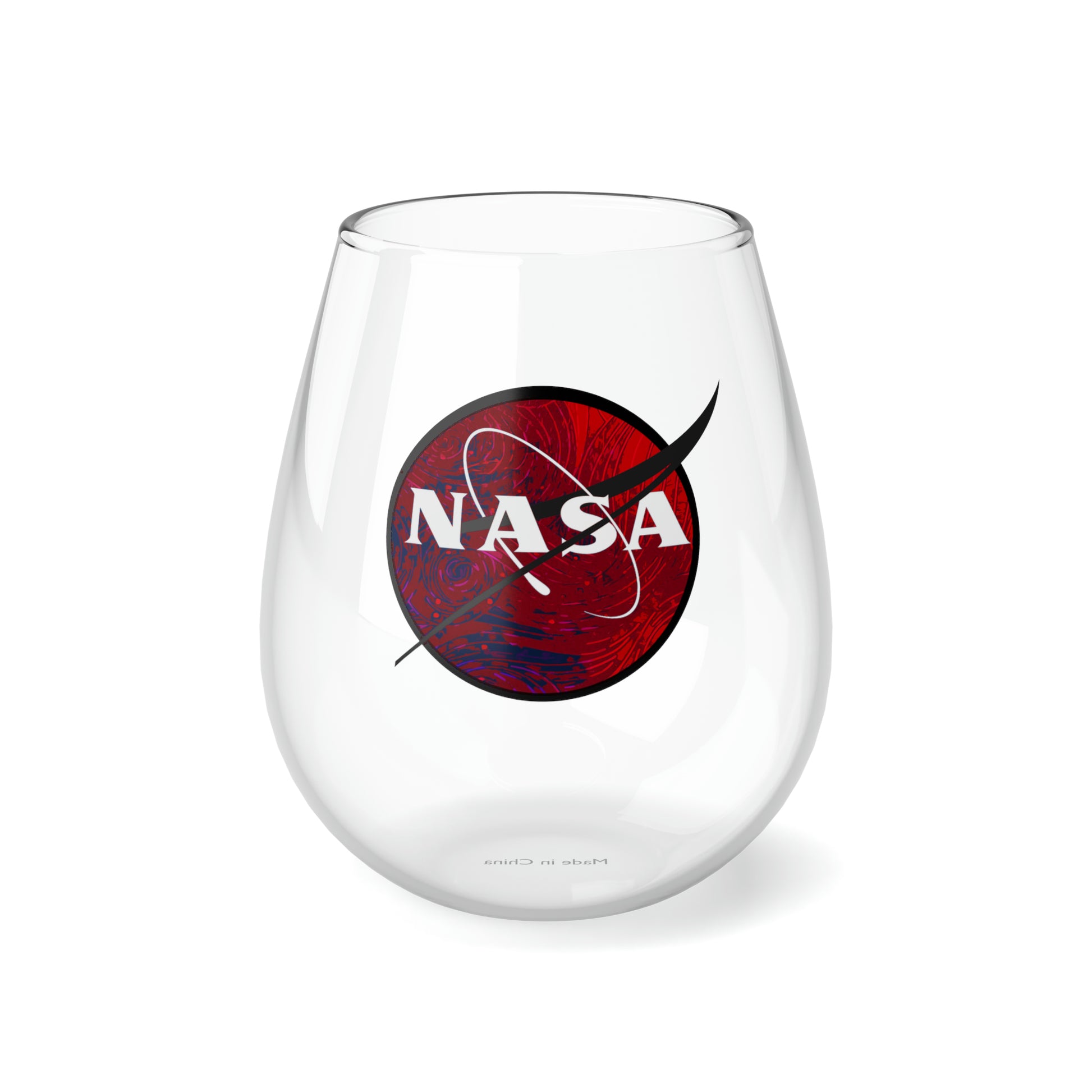 NASA Red Emblem, Nasa Wine Glass, Wine Lover stemless, Unique stemless wine glass, Trendy wine glass, Wine glass gift, Stemless Wine Glass - SaviTraviDesigns