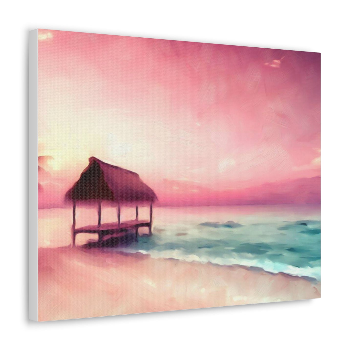 Pink Sunset, Beach Hut, Beach wall art, Sunset art, ocean art, Canvas Gallery Wraps