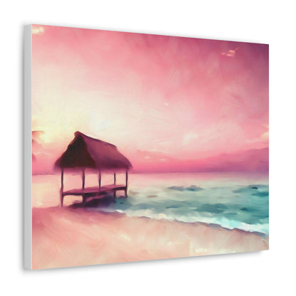 Pink Sunset, Beach Hut, Beach wall art, Sunset art, ocean art, Canvas Gallery Wraps