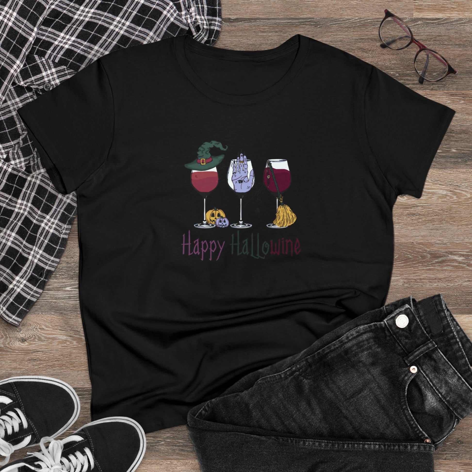 Happy Hallowine,Halloween Graphic Shirts, Spooky Halloween Shirts, Scary Halloween Shirt Designs, Cute Halloween Graphic Tees, Funny Halloween Shirt Ideas - SaviTraviDesigns