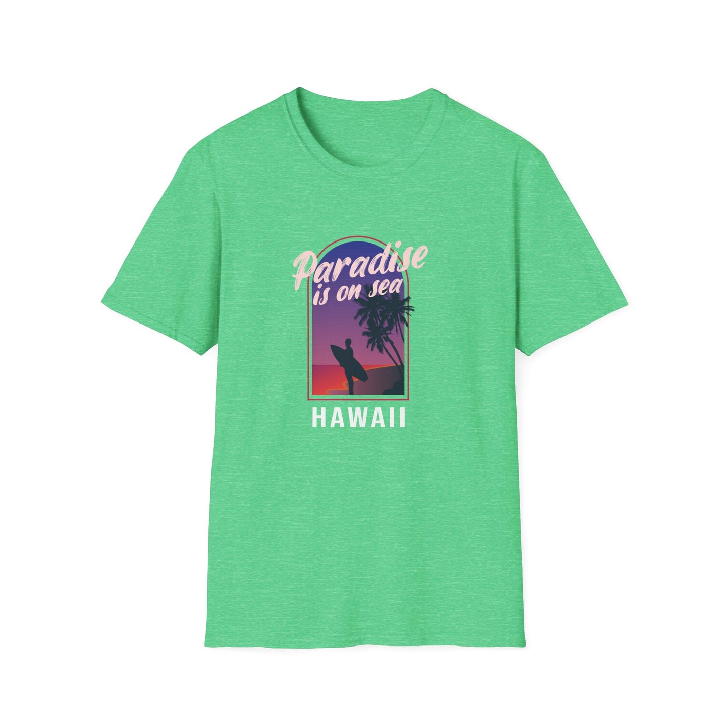 Paradise Is In Hawaii Beachwear Graphic T Shirt Heather Irish Green