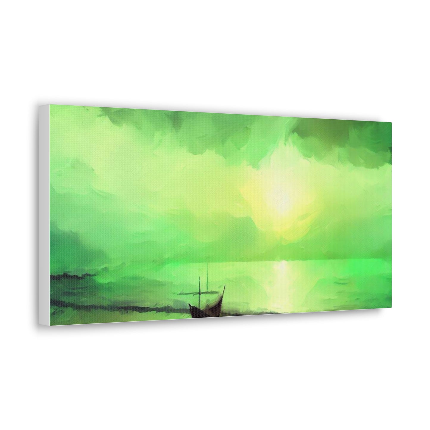 Sailboat Beach, Green Sunset, Beach wall art, sunset art, ocean art, Canvas Gallery Wraps