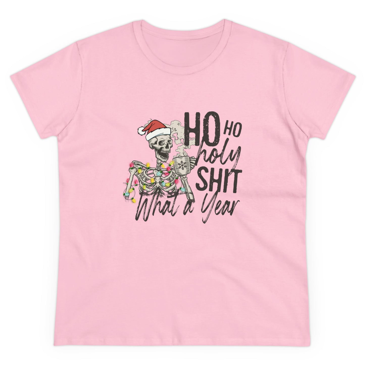 Ho Ho Holy Shit, What A Year, Christmas Graphic Shirts, Festive Holiday T-Shirts, Ugly Christmas Sweater Tees, Funny Christmas Shirt Designs, Cute Xmas Graphic Tees Light Pink