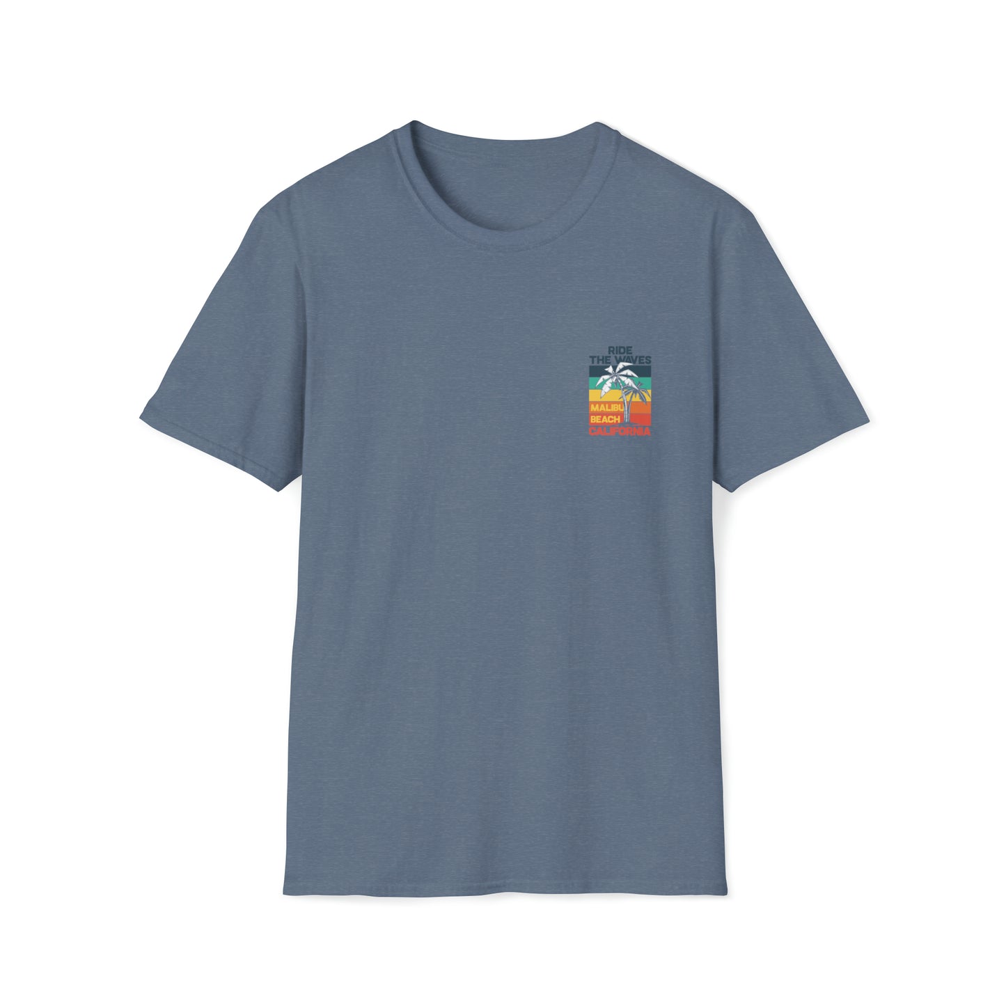 Ride The Waves Malibu Beach |Beach Lifestyle Shirts | Summer Vibe Apparel Heather Indigo