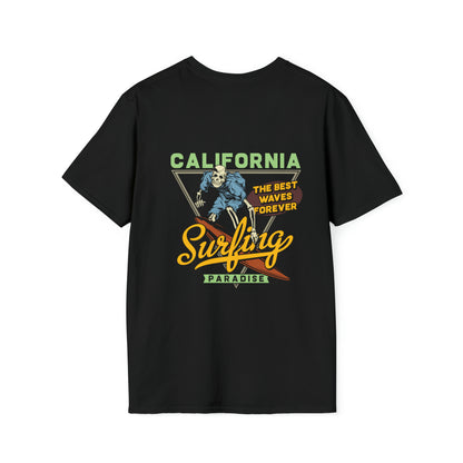 California Surfing Paradise, Beachwear Graphics, Tropical T-Shirt Designs, Ocean-Inspired Shirts, Surfing Graphics, Sun and Sand Apparel, Summer Wardrobe Essentials - SaviTraviDesigns