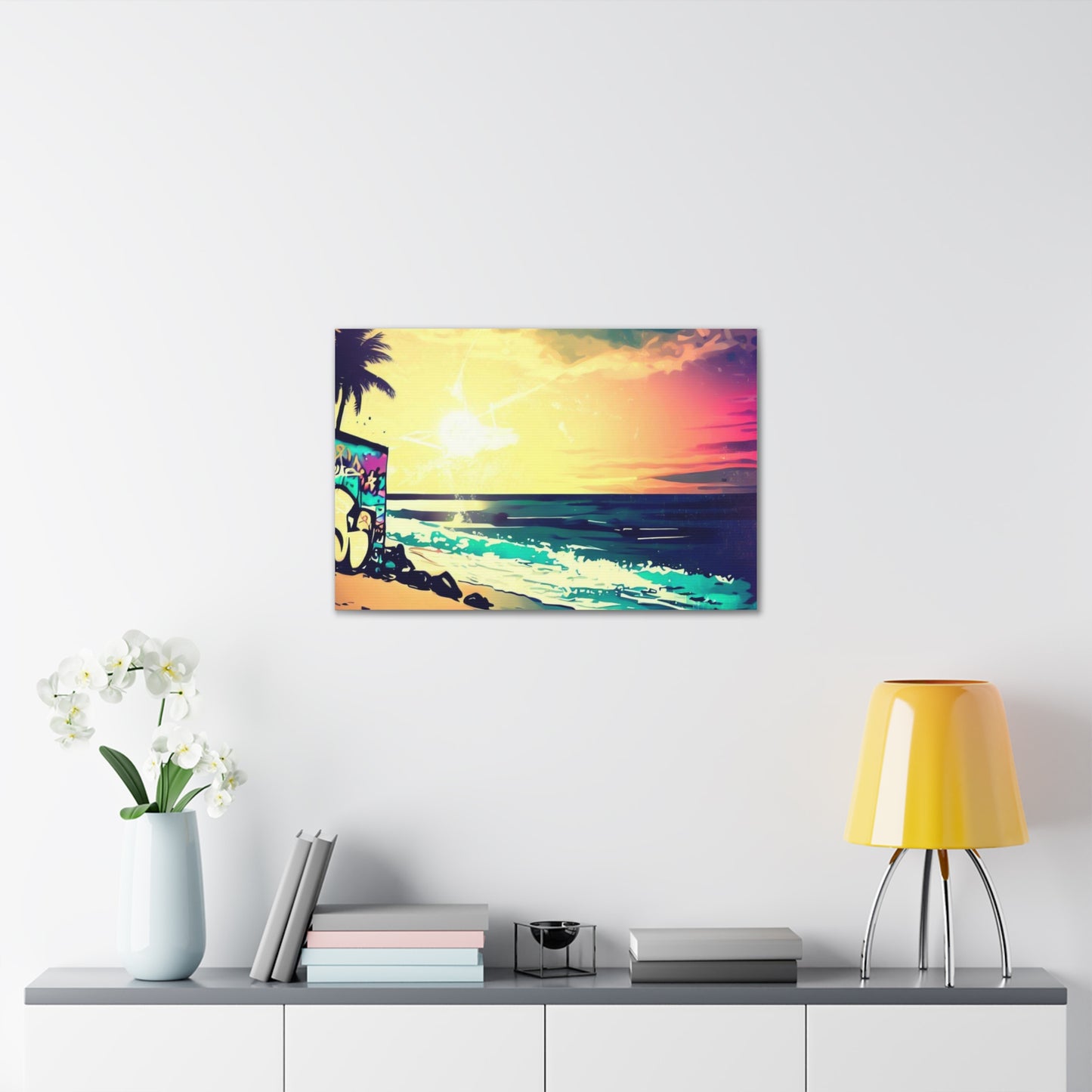 Beach Sunset, Sunset Hut, Graffiti-inspired home decor, Modern street art prints, Graffiti wall art, Street art canvas art, Graffiti artist prints - SaviTraviDesigns