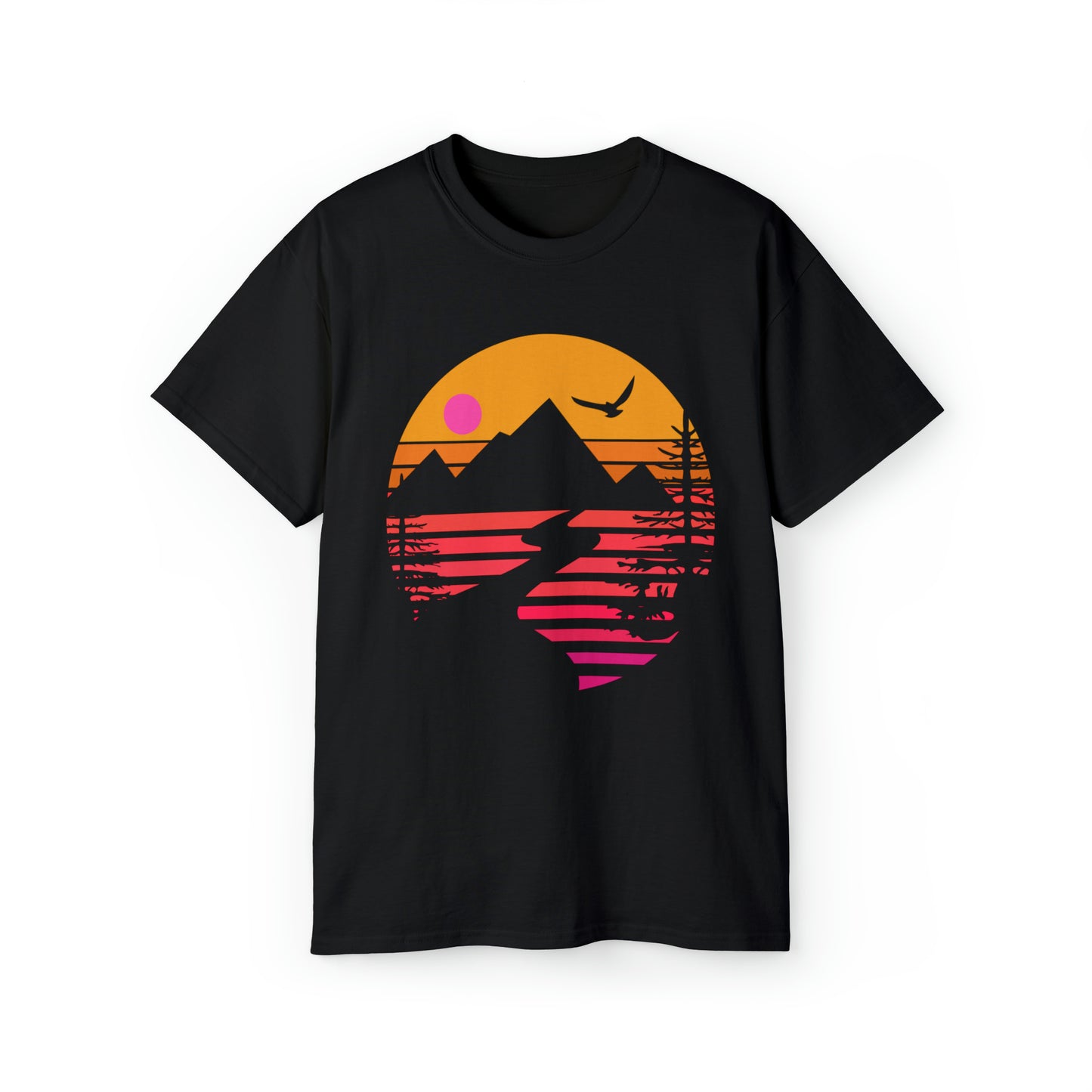 Mountain Stream Adventure Shirt | Hiking & Camping Tee | Nature-Inspired Outdoor Apparel Black