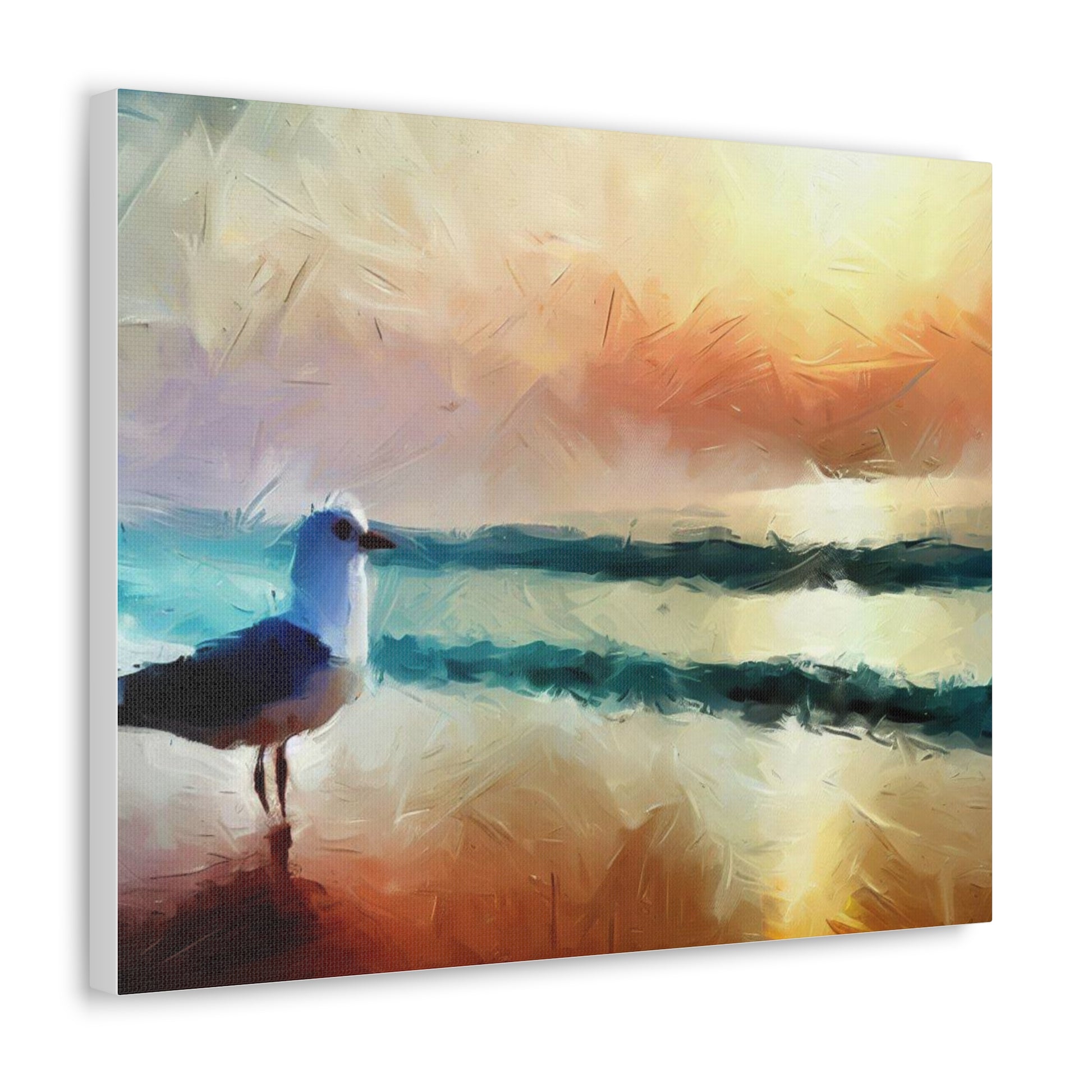 Sunset wall art, beach wall art, ocean art, Canvas Gallery Wraps, Seagull Beach