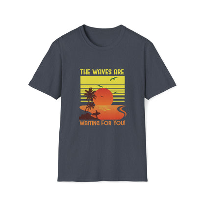 The Waves Are Waiting |Beach Lifestyle Shirts | Summer Vibe Apparel Heather Navy