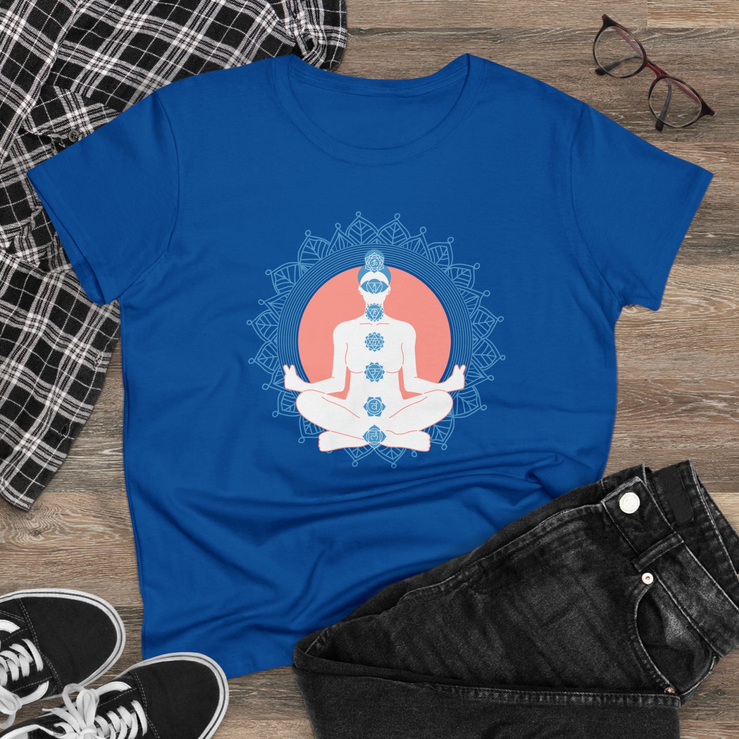 Meditation T-Shirts, Yoga Graphic Tees, Mindfulness Apparel, Zen T-Shirts, Spiritual Shirts, Chakra Tees, Womens T-Shirt Royal