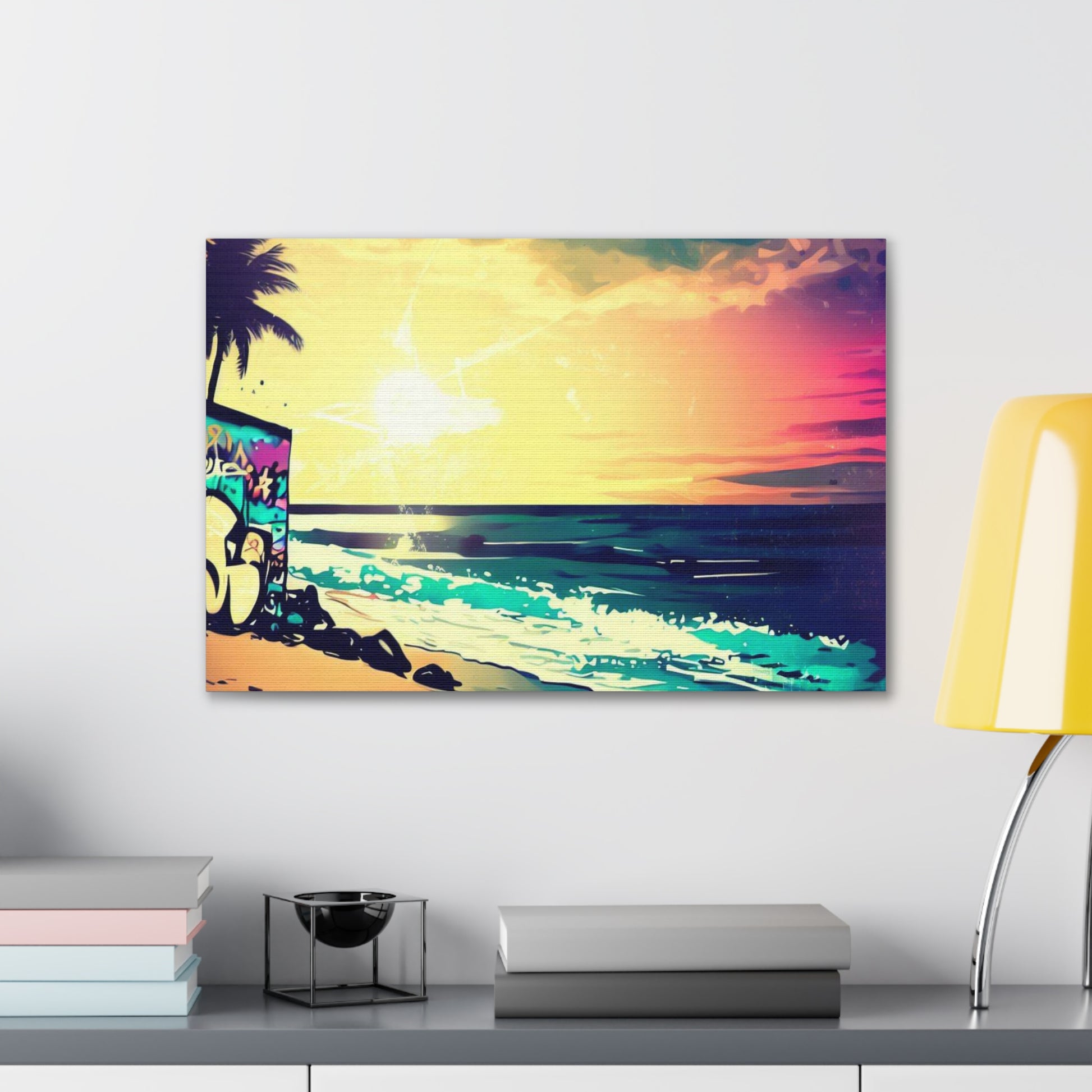 Beach Sunset, Sunset Hut, Graffiti-inspired home decor, Modern street art prints, Graffiti wall art, Street art canvas art, Graffiti artist prints - SaviTraviDesigns