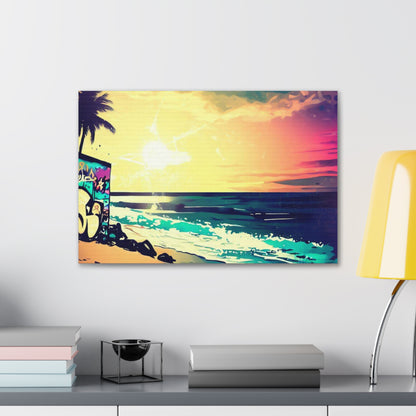 Beach Sunset, Sunset Hut, Graffiti-inspired home decor, Modern street art prints, Graffiti wall art, Street art canvas art, Graffiti artist prints - SaviTraviDesigns