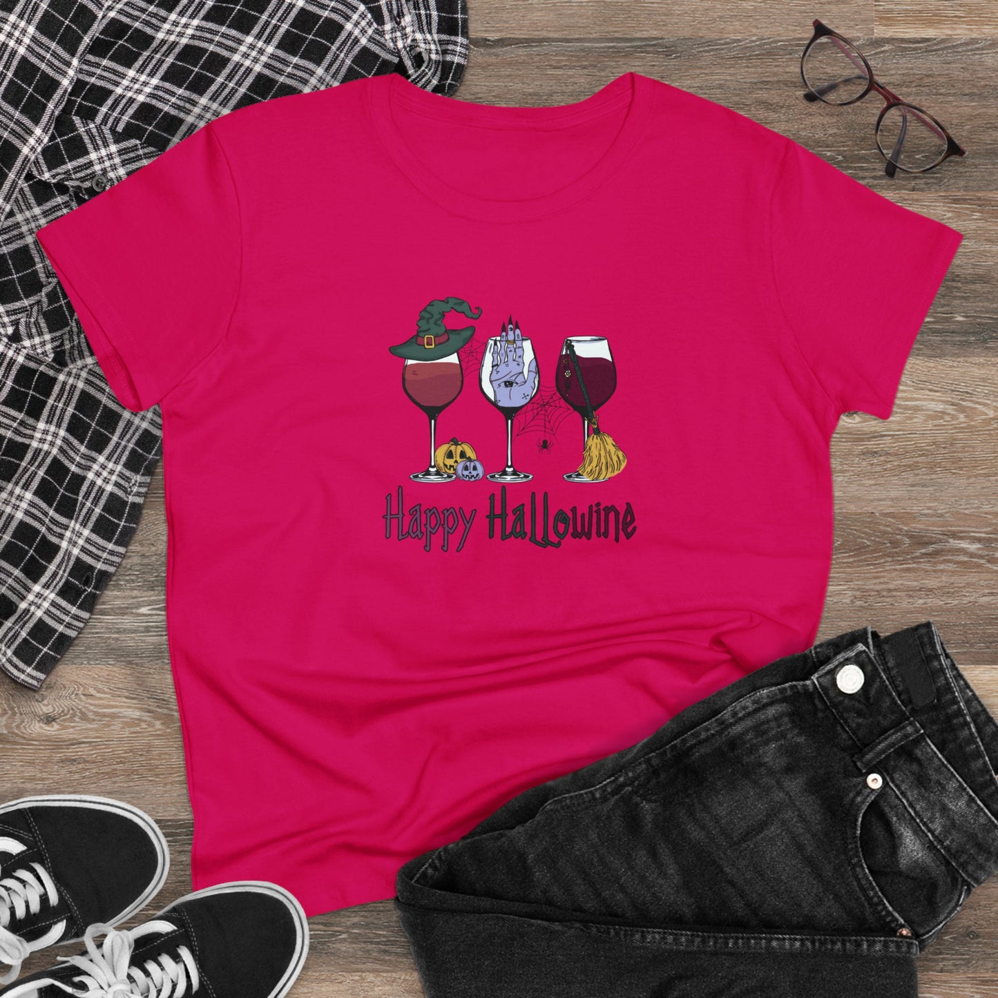 Happy Hallowine,Halloween Graphic Shirts, Spooky Halloween Shirts, Scary Halloween Shirt Designs, Cute Halloween Graphic Tees, Funny Halloween Shirt Ideas - SaviTraviDesigns