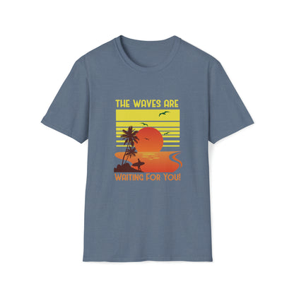 The Waves Are Waiting |Beach Lifestyle Shirts | Summer Vibe Apparel Heather Indigo