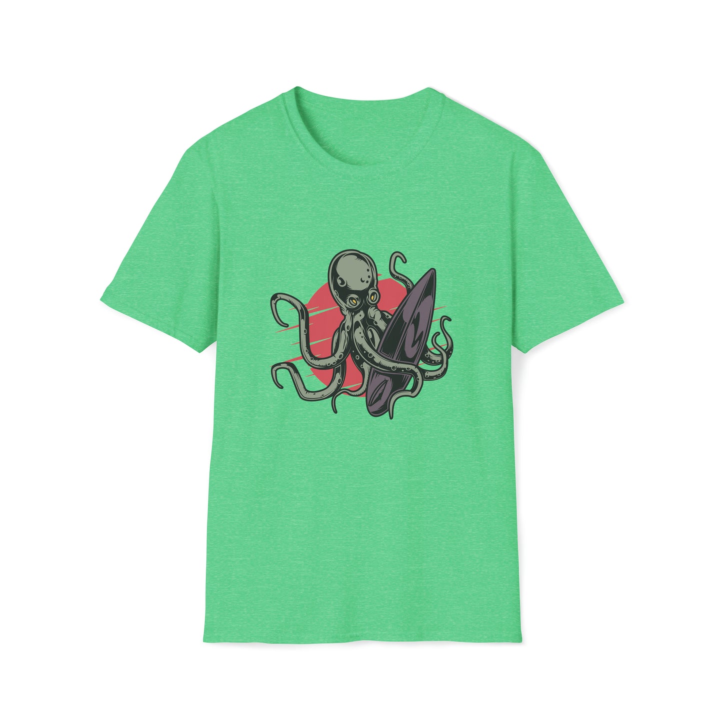 Octopus Surfing |Beach Lifestyle Shirts | Summer Vibe Apparel Heather Irish Green