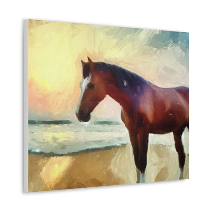 Horse wall art, beach wall art, ocean art, Canvas Gallery Wraps, Horse Beach, Sunset Beach - SaviTraviDesigns