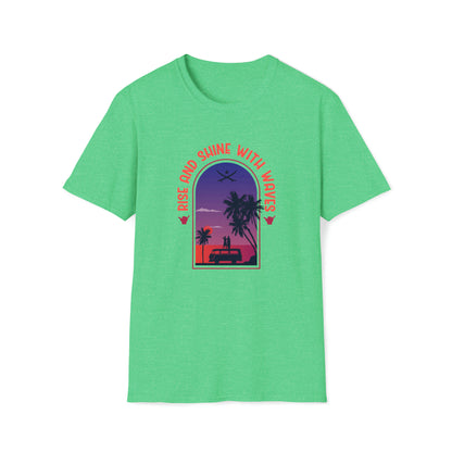 Rise and Shine With Waves |Beach Lifestyle Shirts | Summer Vibe Apparel Heather Irish Green