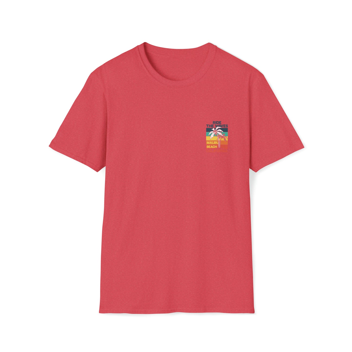 Ride The Waves Malibu Beach |Beach Lifestyle Shirts | Summer Vibe Apparel Heather Red