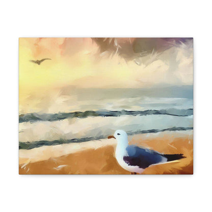 Seagull Painting, Beach wall art, Ocean Wall Art, Canvas Gallery Wraps 14″ x 11″ Premium Gallery Wraps (1.25″)