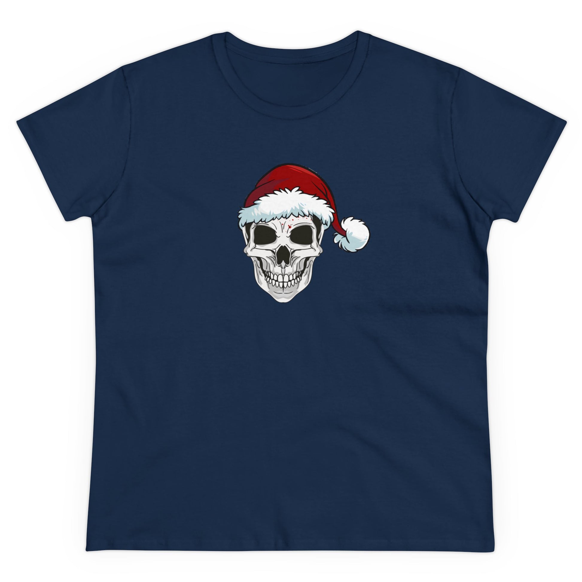 Skeleton Santa Hat, Christmas Graphic Shirts, Festive Holiday T-Shirts, Ugly Christmas Sweater Tees, Funny Christmas Shirt Designs, Cute Xmas Graphic Tees Navy