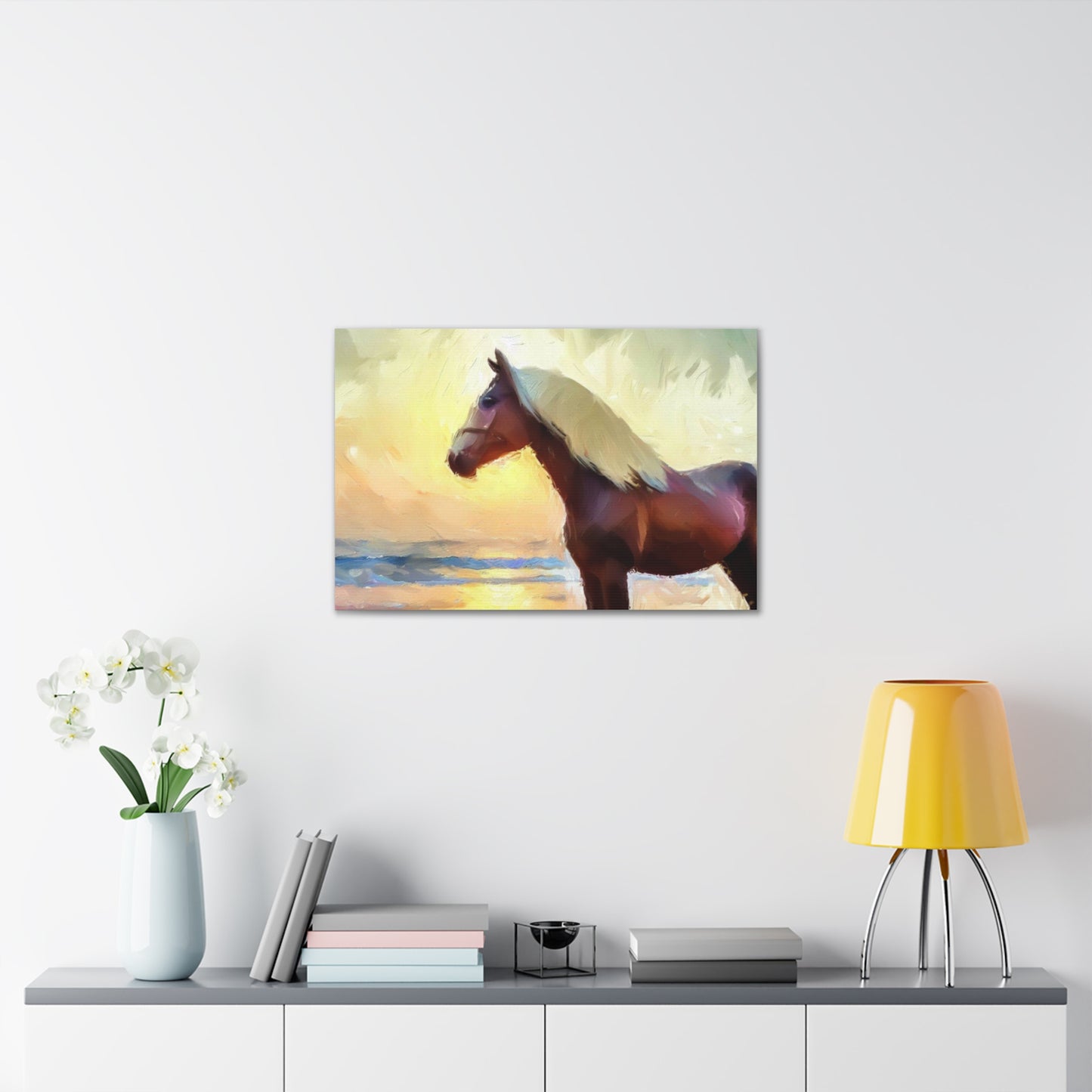 Horse wall art, beach wall art, ocean art, Canvas Gallery Wraps, Horse Beach, Sunset Beach - SaviTraviDesigns