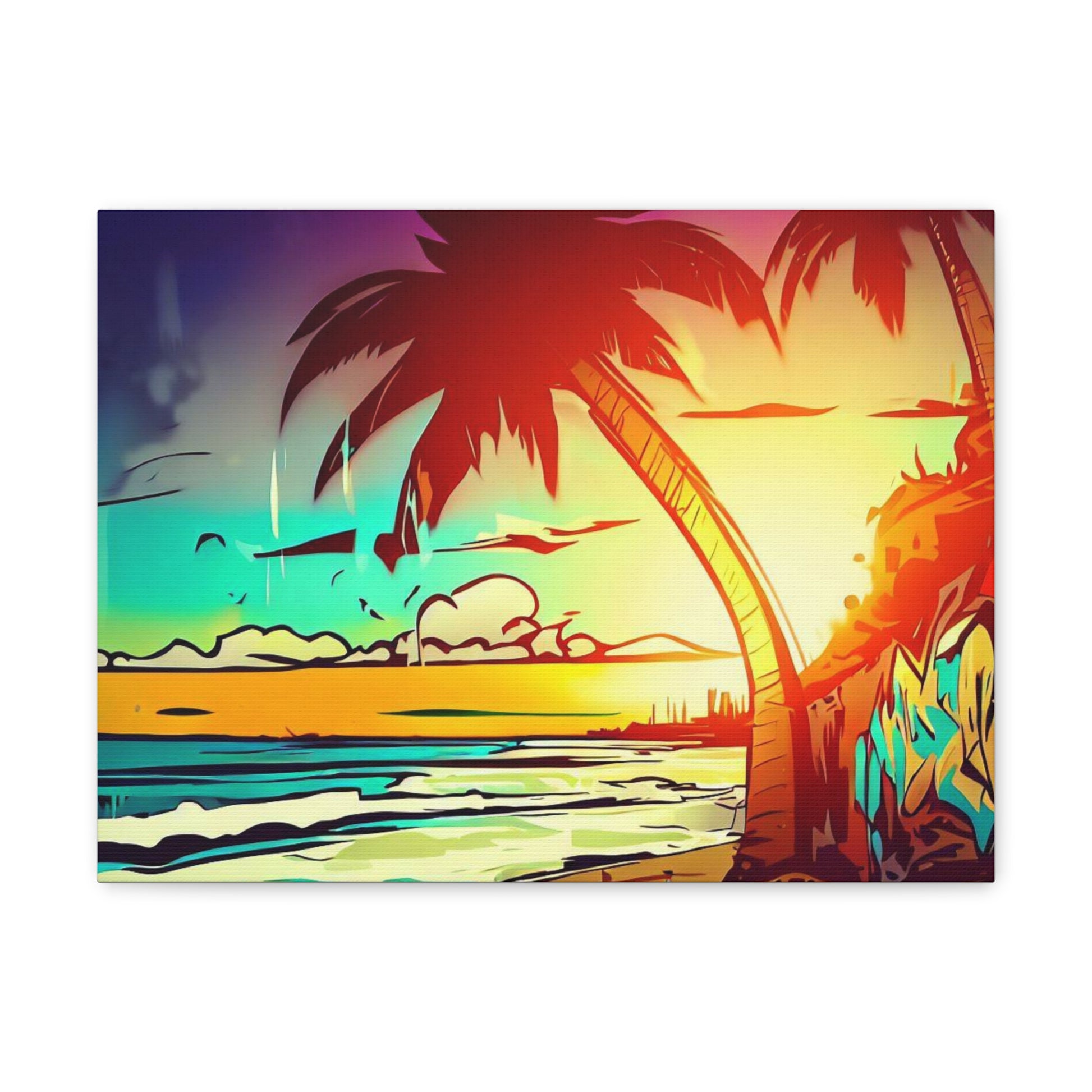 Graffiti Palm Tree, Sunset Beach, Graffiti art prints, Street art canvas, Urban art decor, Graffiti-style wall art, Graffiti canvas prints, Street art posters