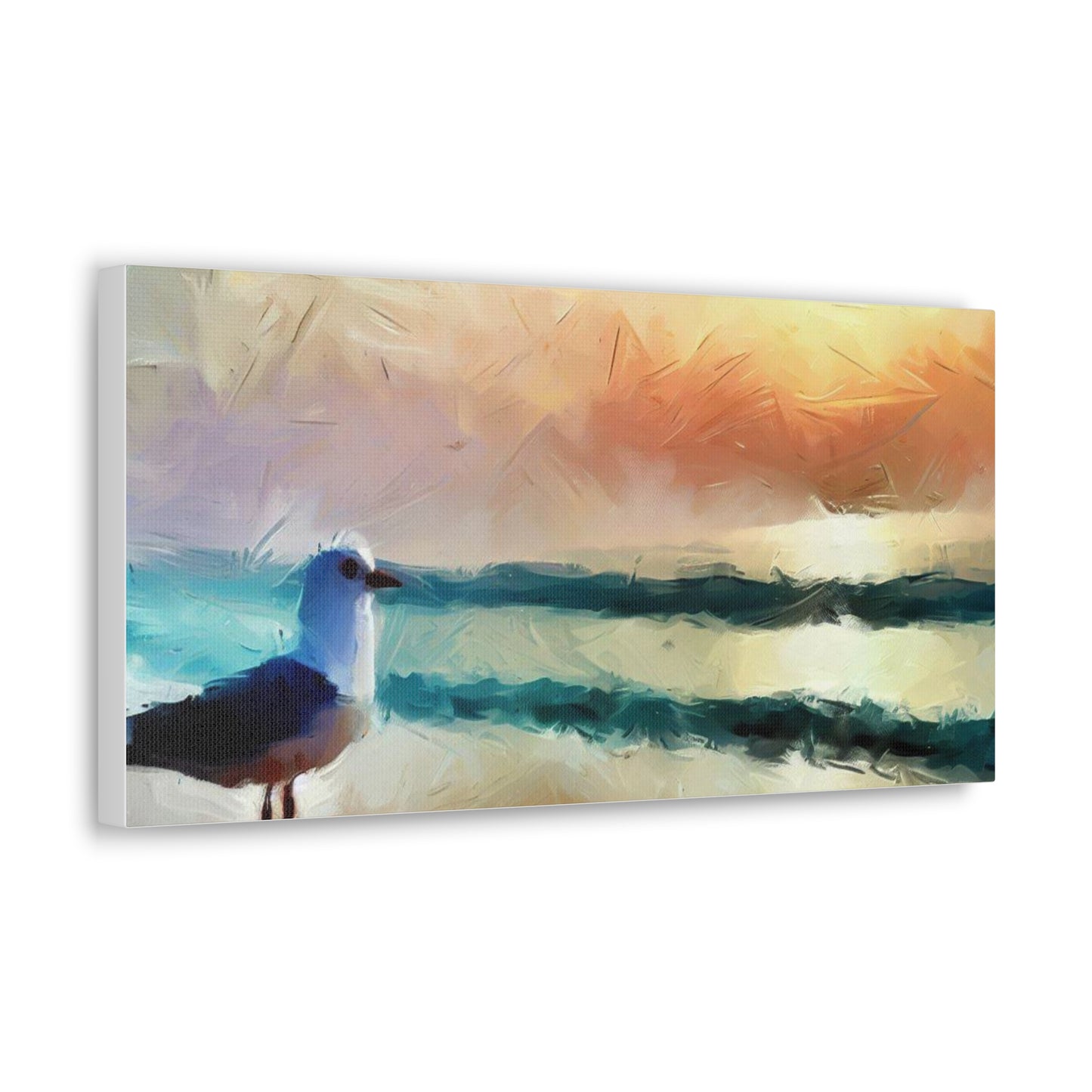 Sunset wall art, beach wall art, ocean art, Canvas Gallery Wraps, Seagull Beach