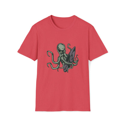 Octopus Surfing |Beach Lifestyle Shirts | Summer Vibe Apparel Heather Red