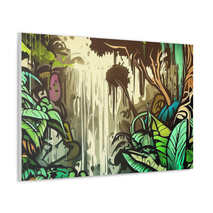 Jungle Waterfall, Rainforest Waterfall, Graffiti-inspired home decor, Modern street art prints, Graffiti wall art, Street art canvas art, Graffiti artist prints 36" x 24" Premium Gallery Wraps (1.25″)