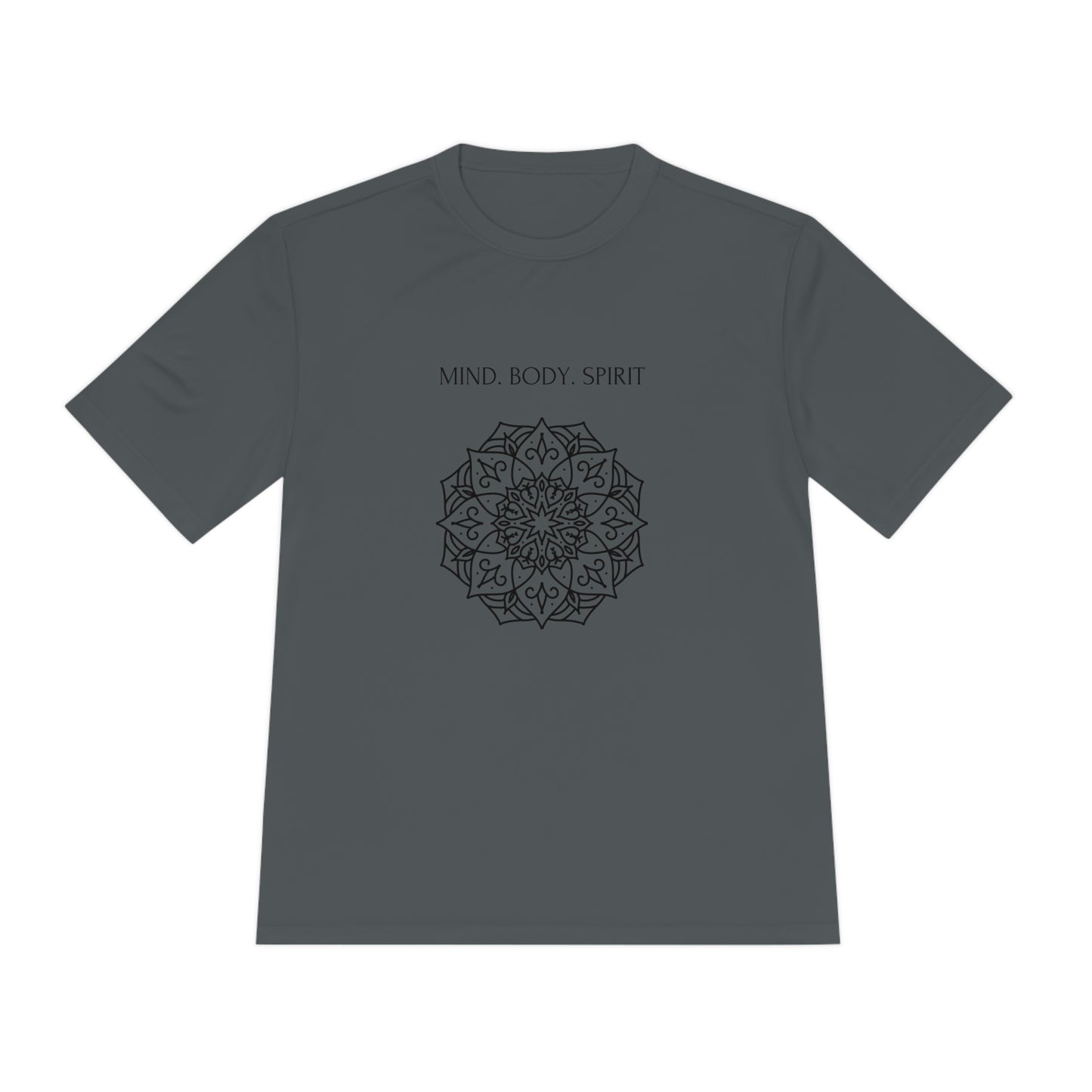 Mind Body Spirit Shirt, Graphic T-shirt, Moisture Wicking Tee Iron Grey