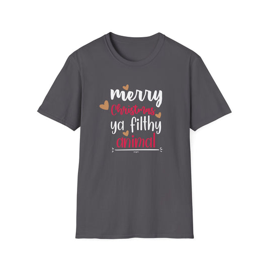 Merry Christmas You Filthy Animal Holiday Graphic Shirt Charcoal