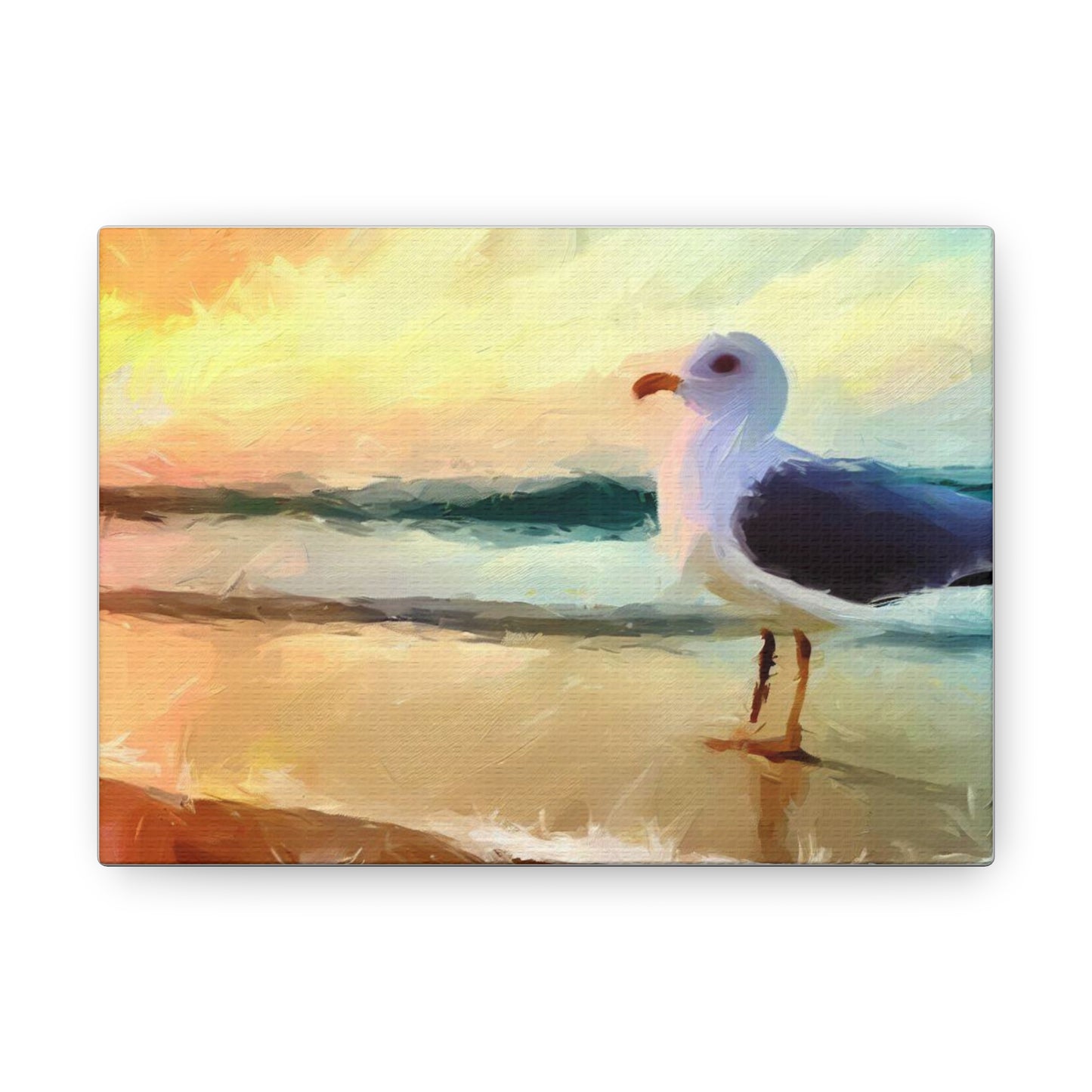 Seagull Beach, Beach wall art, Ocean wall art, Canvas Gallery Wraps 7" x 5" Premium Gallery Wraps (1.25″)