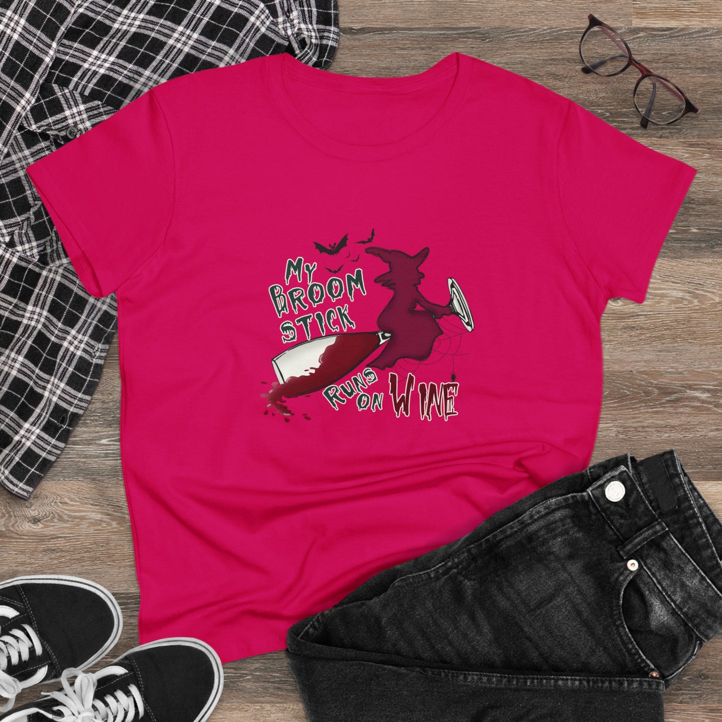 My Broomstick Runs On Wine, Halloween Graphic Shirts, Spooky Halloween Shirts, Scary Halloween Shirt Designs, Cute Halloween Graphic Tees, Funny Halloween Shirt Ideas - SaviTraviDesigns