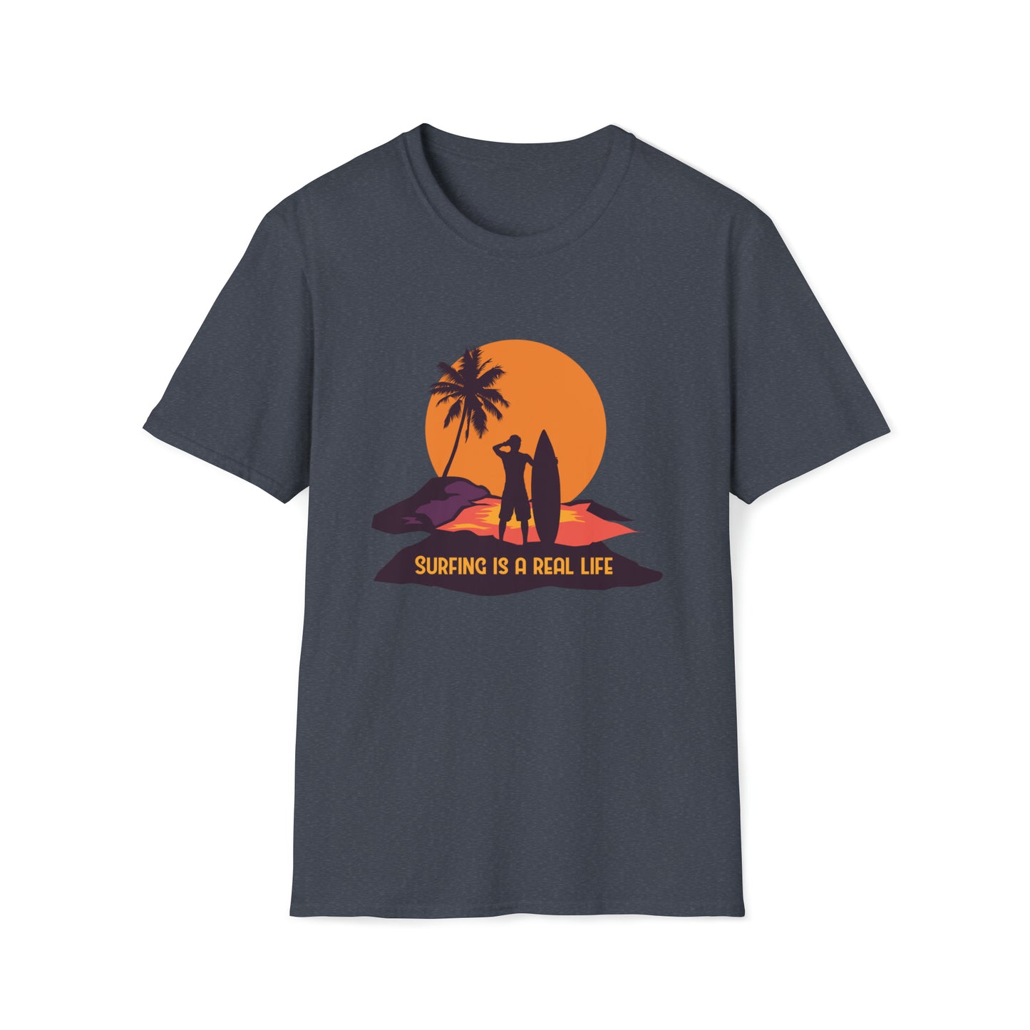 Surfing is Real Life |Beach Lifestyle Shirts | Summer Vibe Apparel Heather Navy