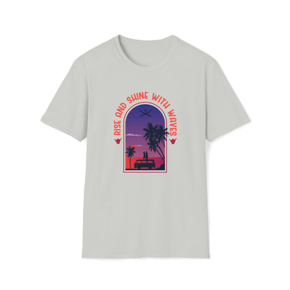 Rise and Shine With Waves |Beach Lifestyle Shirts | Summer Vibe Apparel Ice Grey