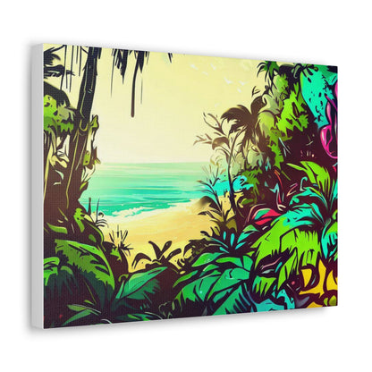 Jungle Beach, Rainforest Ocean, Graffiti-inspired home decor, Modern street art prints, Graffiti wall art, Street art canvas art, Graffiti artist prints - SaviTraviDesigns