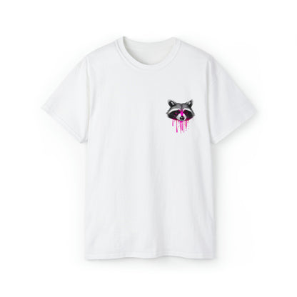 Raccoon Shirt, Graffiti Print Shirt, Unisex Ultra Cotton Tee, Pink Raccoon White